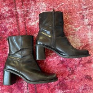 Black square toe ankle boots